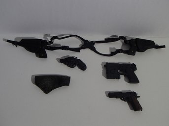 Lot Of Five Action Figure Toy Guns & One Cloth Holster