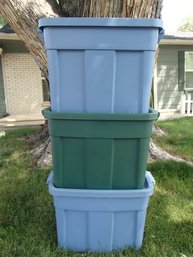 Three 18 Gallon Rubbermaid Rough Totes