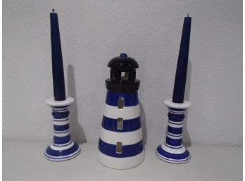 Lighthouse Warmer & Candlesticks