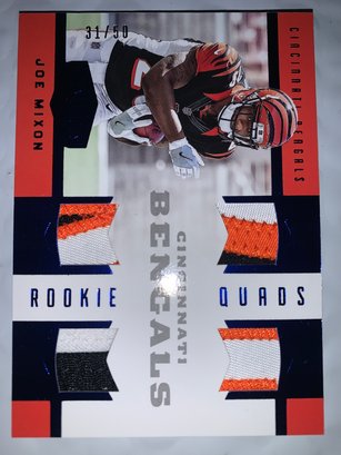 31/50!! 2017 PANINI PLATES & PATCHES JOE MIXON ROOKIE QUADS AUTHENTIC GAME WORN JERSEY ROOKIE CARD