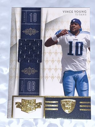 62/150!!  2010 PANINI PLATES AND PATCHES VINCE YOUNG NFL EQUIPMENT AUTHENTIC GAME WORN JERSEY