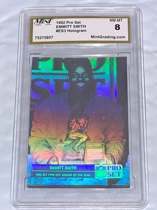 1992 PRO SET EMMITT SMITH ROOKIE OF THE YEAR HOLOGRAMGRADED NM-MT 8
