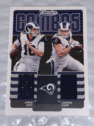 2018 PANINI CLASSICS COMBOS COOPER KUPP & JARED GOFF AUTHENTIC GAME WORN JERSEYS DUAL PATCH