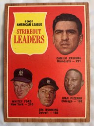 1961 AMERICAN LEAGUE STRIKEOUT LEADERS-WHITEY FORD, JIM BUNNING, JUAN PIZZARD, CAMILO PASCUAL