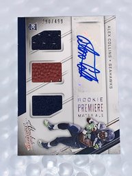 290/499!!  2016 PANINI ABSOLUTE ALEX COLLINS RPA ROOKIE CARD/ AUTORELIC JERSEY & FOOTBALL