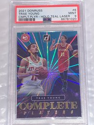 2021 DONRUSS TRAE YOUNG COMPLETE PLAYERS HOLO TESL LASER GRADED PSA MINT 9