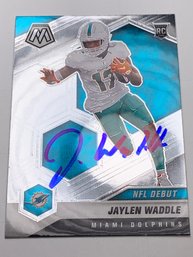 2021 PANINI MOSAIC JAYLEN WADDLE IN PERSON AUTOGRAPHED ROOKIE CARD