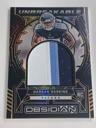 MINT 47/75! 2022 PANINI OBSIDIAN UNBREAKABLE SP #UM-HHA HASSAN HASKINS AUTHENTIC GAME WORN JERSEY ROOKIE CARD