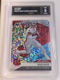 2021 PANINI MOSAIC #250 KYLE PITTS NFL DEBUT NO HUDDLE PRIZM ROOKIE CARD GRADED GMA MINT 9