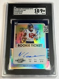 2021 PANINI CONTENDERS OPTIC #127 NICO COLLINS AUTOGRAPHED SILVER PRIZM ROOKIE CARD GRADED SGC AUTO 10 MINT 9