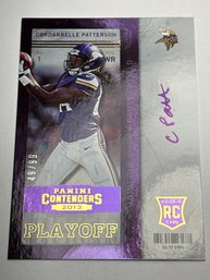 49/99!! 2013 PANINI CONTENDERS #204 PLAYOFF TICKET CORDARRELLE PATTERSON ON CARD AUTOGRAPHED ROOKIE CARD