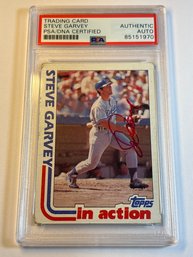 AUTHENTIC STEVE GARVEY IN ACTION 1982 TOPPS ON CARD AUTOGRAPH PSA DNA CERTIFIED