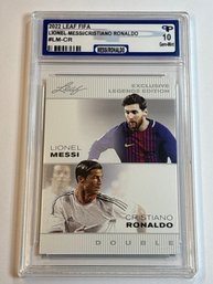 2022 LEAF FIFA EXCLUSIVE LEGENDS EDITION LIONEL MESSI & CRISTIANO RONALDO DOUBLE LM-CR GRADED PPG GEM MINT 10