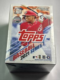 FACTORY SEALED 2021 TOPPS SERIES 1 BASEBALL CARDS BOX THAT INCLUDES 70TH ANNIVERSARY PATCH CARD