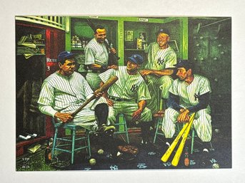 NY YANKEES LEGENDS LOCKER ROOM CARD - MANTLE & DIMAGGIO & GEHRIG & JETER &  BABE RUTH W FACSIMILE AUTOGRAPHS