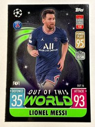 2020/21 TOPPS Match Attax Extra Lionel Messi OUT OF THIS WORLD Card #OUT 16