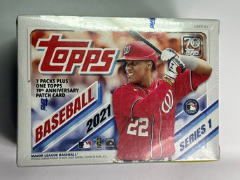 FACTORY SEALED 2021 70 TOPPS SERIES 1 MLB BOX INCLUDING A 70TH ANNIVERSARY PATCH CARD