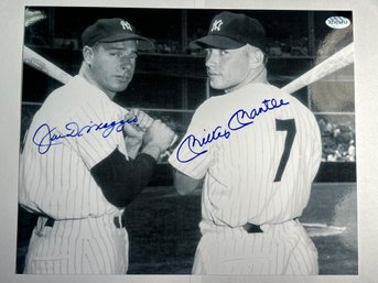 AUTHENTIC MICKEY MANTLE & JOE DIMAGGIO AUTOGRAPHED 8x10 PHOTO WITH A CERTIFICATE OF AUTHENTICITY