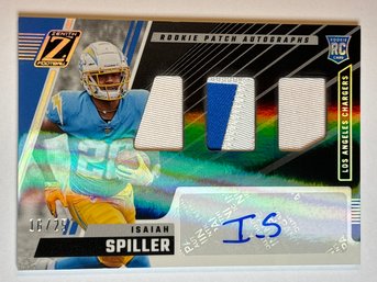 16/25!!  2022 PANINI ZENITH #216 ISAIAH SPILLER RPA AUTHENTIC TRIPLE PATCH AUTOGRAPHED ROOKIE CARD