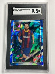 2020-21 TOPPS CHROME SAPPHIRE EDITION UEFA LIONEL MESSI SP BLUE CRACKED ICE GRADED SGC MINT 9.5