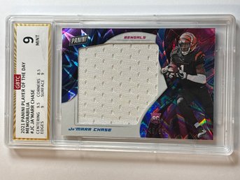 49/50!!  2021 PANINI PLAYER OF THE DAY MEMORABILIA #JC JAMARR CHASE EXPLOSION PATCH ROOKIE CARD GRADED MINT 9
