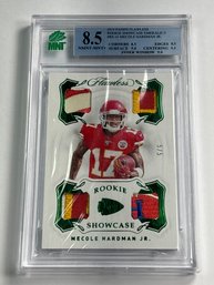 EXTREMELY RARE 5/5!!! 2019 PANINI FLAWLESS RS-16 MECOLE HARDMAN JR 4 PATCH PLAYER WORN ROOKIE CARD GRADED 8.5