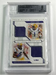 77/99! 2021 NATL TREASURES TEAM DUALS PLAYER WORN MATERIALS JAMARR CHASE/TERRACE MARSHALL RC GRADED NM-MT 8