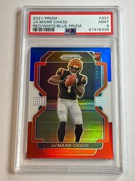 2021 PANINI PRIZM JAMARR CHASE RED/WHITE/BLUE PRIZM ROOKIE CARD GRADED PSA MINT 9