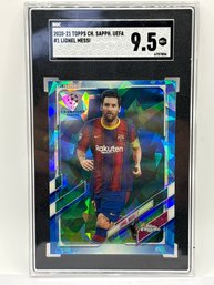 2020-21 TOPPS CHROME SAPPHIRE EDITION #1 LIONEL MESSI SP CRACKED ICE GRADED SGC MINT 9.5