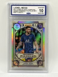 2021-22 TOPPS MERLIN CHROME UEFA CHAMPIONS LEAGUE LIONEL MESSI PROPHECY FULFILLED GRADED CCG GEM MINT 10