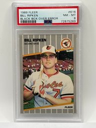 ICONIC BILLY RIPKIN BLACK BOX BAT ERROR CARD 1989 FLEER #616 GRADED PSA NM-MT 8