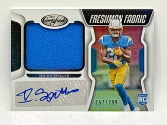 157/299!! 2022 PANINI CERTIFIED #210 ISAIAH SPILLER FRESHMAN FABRIC RPA AUTHENTIC MEM PATCH AUTOGRAPHED RC