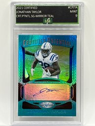 RARE 9/15!! 2021 PANINI CERTIFIED POTENTIAL #CPJTA JONATHAN TAYLOR SSP MIRROR TEAL GRADED EJE MINT 9