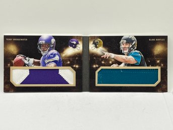 EXTREMELY RARE 10/10!!! 2014 PANINI PLAYBOOK COMBO MATERIALS TEDDY BRIDGEWATER & BLAKE BORTLES ROOKIE PATCHES