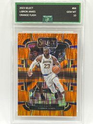 2023 PANINI SELECT #66 LEBRON JAMES ORANGE FLASH PRIZM PROFESSIONALLY GRADED EJE GRADING GEM MINT 10