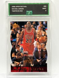 692/2300!! 1998 UPPER DECK MJx #28 MICHAEL JORDAN TIME PIECES RED PROFESSIONALLY GRADED EJE GRADING MINT 9