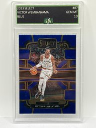 2023 PANINI SELECT #87 VICTOR WEMBANYAMA BLUE CONCOURSE ROOKIE CARD PROFESSIONALLY GRADED EJE GRADING GM MT 10