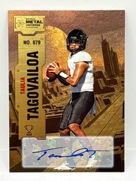 VERY RARE 6/25!! 2022 SKYBOX METAL UNIVERSE CHAMPIONS O79 TAULIA TAGOVAILOA AUTOGRAPHED ROOKIE CARD