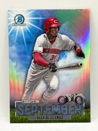 2023 BOWMAN CHROME SOS-7 ELLY DE LA CRUZ SIGHTS SET ON SEPTEMBER ROOKIE CARD