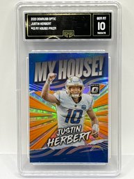 2021 PANINI DONRUSS OPTIC #13 JUSTIN HERBERT MY HOUSE PRIZM HOLO INSERT ROOKIE CARD GRADED GMA GEM MINT 10