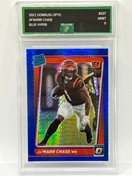 2021 PANINI DONRUSS OPTIC #207 JA MARR CHASE BLUE HYPER PRIZM RATED ROOKIE CARD EJE GRADING MINT 9