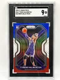 2020-21 PANINI PRIZM #262 TYRESE HALIBURTON RED/WHITE/BLUE ROOKIE CARD PRIZM GRADED SGC MINT 10