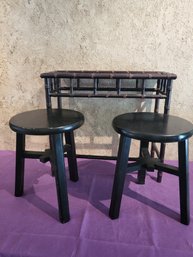 Bamboo Side  Table And 2 Stools