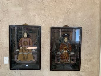 Pair Of Reverse Glass Paintings Vintage Chinese