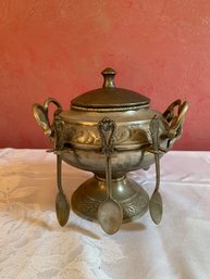 Vintage Metal Spooner Bowl With Lid