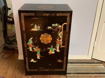 Chinoiserie Laquer Cabinet With Stone Overlay