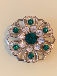 Green And Clear Rhinestone Brooch