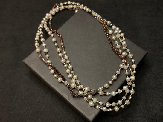 Silpada Magnificent Mile Sterling Silver Copper Pearl Brass Necklace N1993
