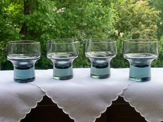 Set Of Four Vintage Blue Tone Glasses