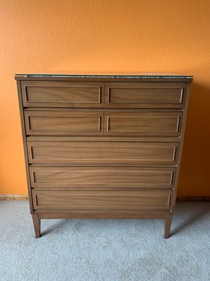 Dixie Vintage Mid Century Highboy 5 Drawer Dresser With Glass Top